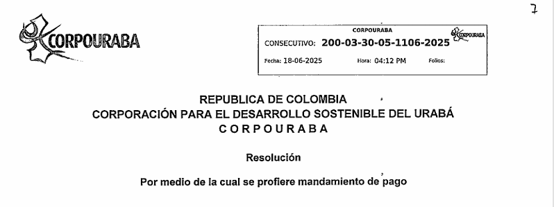 Resolución 1106-2025, por medio de la cual se profiere mandamiento de pago
